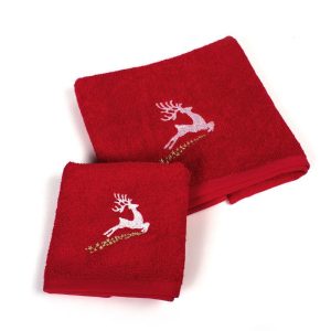 Χριστουγεννιάτικο Σετ Πετσέτες 2 τεμ. 30X50 50X90 Rudolph Κόκκινο