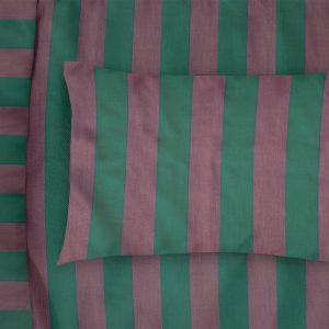 ΜΑΞΙΛΑΡΟΘΗΚΗ ΒΑΜΒΑΚΟΣΑΤΕΝ Stripes 156 50X70 Green-Antique Pink Cotton 100% - Image 1