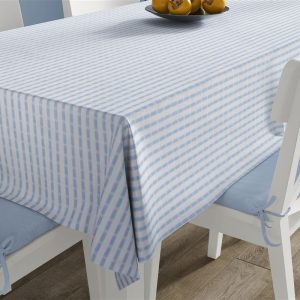 Ανεξίτηλο Τραπεζομάντηλο Νηματοβαφή White-Sky Blue 140X140 100% Cotton - Image 1