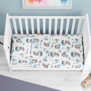 Σεντόνια Εμπριμέ Σετ 3 τεμ bebe Lion 533 120X160 Sky Blue 100% Cotton - Image 1
