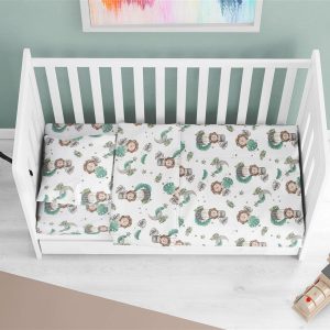 Σεντόνια Εμπριμέ Σετ 3 τεμ bebe Lion 534 120X160 Green 100% Cotton - Image 1