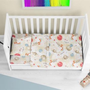 Κατωσέντονο Με Λάστιχο bebe Spaceship 186 0,70X1,40X0,15 Beige 100% Cotton - Image 1