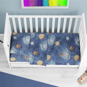 Σεντόνια Εμπριμέ Σετ 3 τεμ bebe Milky Way 185 120X160 Blue 100% Cotton - Image 1