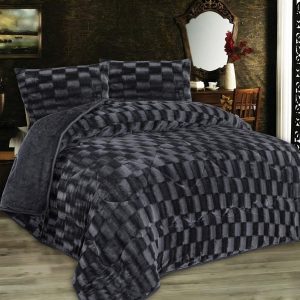 Κουβερτοπάπλωμα με εφέ Fleece 750 gsm 1940 Grey-Black 160X220 100% Polyester - Image 1