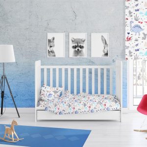 ΣΕΝΤΟΝΙΑ ΕΜΠΡΙΜΕ ΣΕΤ 3 τεμ bebe Dino 309 120X160 White-Blue Cott/Pol 70/30 - Image 1