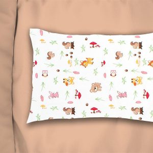 Μαξιλαροθήκη Εμπριμέ kids Forest Animals 571 50X70 White-Pink 100% Cotton