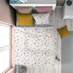 Παπλωματοθήκη Εμπριμέ kids Forest Animals 571 160X240 White-Pink 100% Cotton