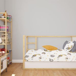 Σεντόνια Εμπριμέ Σετ 3 τεμ bebe Space Mission 183 120X160 White-Grey 100% Cotton