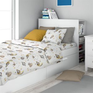 Σεντόνια Εμπριμέ Σετ 3 τεμ kids Space Mission 183 160X240 White-Grey 100% Cotton