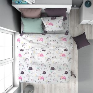 Παπλωματοθήκη Εμπριμέ kids Rainbow 575 160X240 White-Pink 100% Cotton