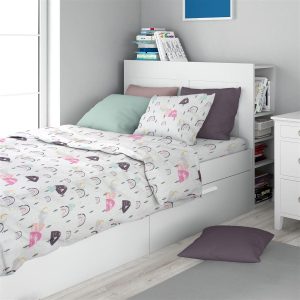 Σεντόνια Εμπριμέ Σετ 3 τεμ kids Rainbow 575 160X240 White-Pink 100% Cotton