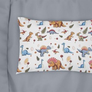 Μαξιλαροθήκη Εμπριμέ kids Dinosaur 519 50X70 White-Blue 100% Cotton