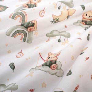 Σεντονάκι Λίκνου bebe Cloudy Bear 581 80X110 White-Olive 100% Cotton
