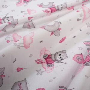 Πάνα Χασέ bebe Cloudy Bear 582 80X80 White-Pink 100% Cotton