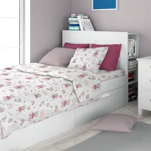 Σεντόνια Εμπριμέ Σετ 2 τεμ kids Cloudy Bear 582 160X240 White-Pink 100% Cotton