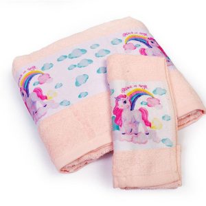 Πετσέτα Σετ 2 τεμ Με Ψηφιακή Εκτύπωση bebe Magic Unicorn 315 30X50,70X140 Pink 100% Cotton