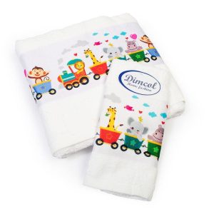 Πετσέτα Σετ 2 τεμ Με Ψηφιακή Εκτύπωση bebe Train 346 30X50,70X140 White 100% Cotton