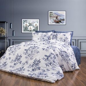 Σεντόνια Εμπριμέ Σετ 3 τεμ Βερονίκη 486 160X240 White-Blue 70/30 Cott/Pol