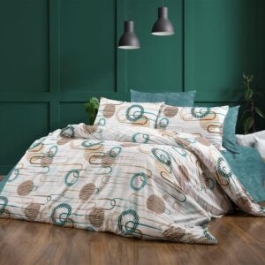 Σεντόνια Εμπριμέ Σετ 3 τεμ Διώνη 601 160X240 White-Petrol 70/30 Cott/Pol