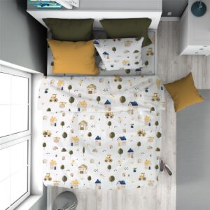 Πάπλωμα Εμπριμέ kids Village 579 160X240 White-Green 100% Cotton