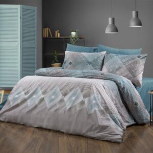 Πάπλωμα Εμπριμέ Καλλιρόη 605 220X240 Grey-Petrol 70/30 Cott/Pol