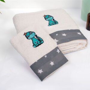 Πετσέτα Με Κέντημα Σετ 2 τεμ bebe Dinosaur 181 30X50,70X140 Ecru-Grey 100% Cotton