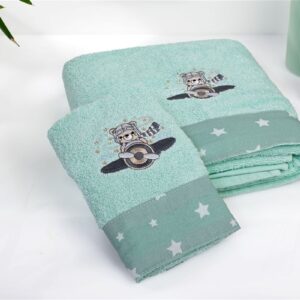 Πετσέτα Με Κέντημα Σετ 2 τεμ bebe Aviator 186 30X50,70X140 Mint 100% Cotton