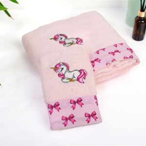 Πετσέτα Με Κέντημα Σετ 2 τεμ bebe Unicorn 187 30X50,70X140 Pink 100% Cotton