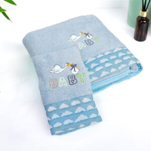 Πετσέτα Με Κέντημα Σετ 2 τεμ bebe Stork 191 30X50,70X140 Sky Blue 100% Cotton