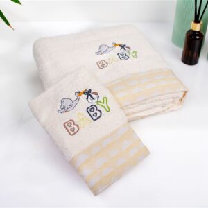 Πετσέτα Με Κέντημα Σετ 2 τεμ bebe Stork 194 30X50,70X140 Ecru-Yellow 100% Cotton