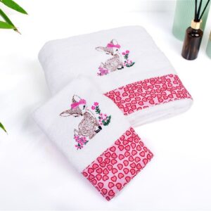 Πετσέτα Με Κέντημα Σετ 2 τεμ bebe Deer 197 30X50,70X140 White-Pink 100% Cotton