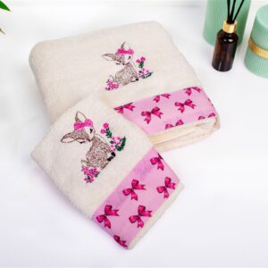 Πετσέτα Με Κέντημα Σετ 2 τεμ bebe Deer 198 30X50,70X140 Ecru-Pink 100% Cotton