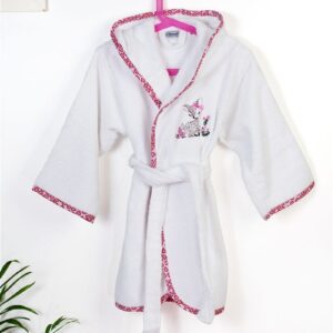 Μπουρνούζι Με Κέντημα kids Deer 197 Size: 02 White-Pink 100% Cotton