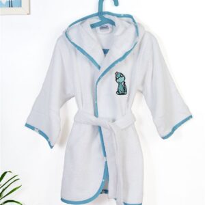 Μπουρνούζι Με Κέντημα kids Dinosaur 180 Size: 04 White-Sky Blue 100% Cotton