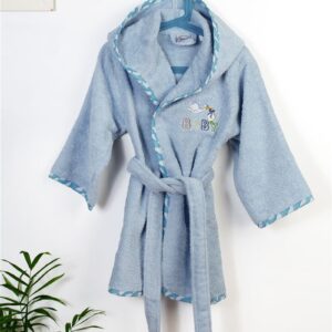 Μπουρνούζι Με Κέντημα kids Stork 191 Size: 04 Sky Blue 100% Cotton