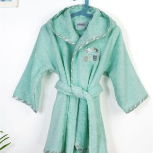 Μπουρνούζι Με Κέντημα kids Stork 195 Size: 04 Mint 100% Cotton