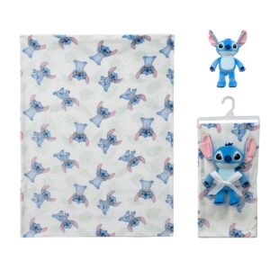 Λούτρινο Disney Home Σετ 2 Τεμ. bebe Stitch 28 Ύψος 25 cm & Κουβέρτα Coral Fleece 75X100 cm White-Blue 100% Polyester