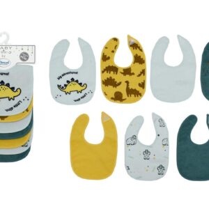 Σαλιάρα με Velcro bebe με Αδιάβροχη Επένδυση Σετ 7 Τεμ. Dinosaur 08 30X20 Aqua 60/40 Cott/Pol