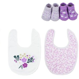 Σαλιάρα Interlock & Επένδυση Terry με Velcro bebe Σετ 5 Τεμ. Flowers 27 30X20 White-Lilac 60/40 Cott/Pol