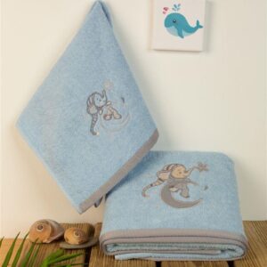 ΠΕΤΣΕΤΑ Με Κέντημα ΣΕΤ 2 τεμ bebe Dreaming Elephant 166 30X50,70X140 Σιελ 100% Cotton