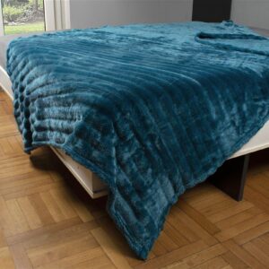 ΚΟΥΒΕΡΤΑ Coral Fleece Ριγέ 160X220 300gsm 13 Petrol 100% Polyester