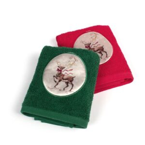 Χριστουγεννιάτικο Σετ Πετσέτες 2 τεμ. 40X60 Τάρανδος Κόκκινο-Πράσινο