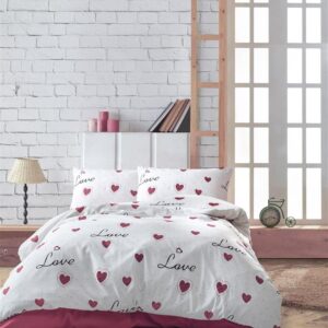 Παπλωματοθήκη Εμπριμέ Έρως 301 220X240 White-Red 70/30 Cott/Pol