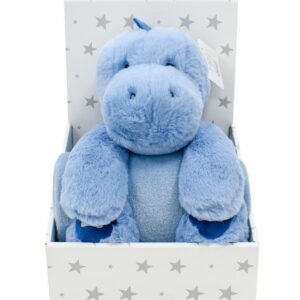 Λούτρινο Ζωάκι Σετ 2 Τεμ. bebe Dinosaur 01 Ύψος 25 cm & Κουβέρτα Coral Fleece 75X90 cm Blue 100% Polyester