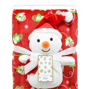 Χριστουγεννιάτικο Λούτρινο Σετ 2 Τεμ. bebe Snowman 27 Ύψος 30 cm & Κουβέρτα Coral Fleece 75X100cm Red 100% Polyester