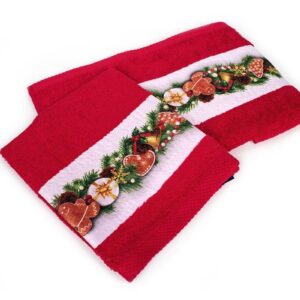 Χριστουγεννιάτικο Σετ Πετσέτες 2 τεμ. 30X50, 50X90 Christmas Ornaments Κόκκινο 100% Cotton