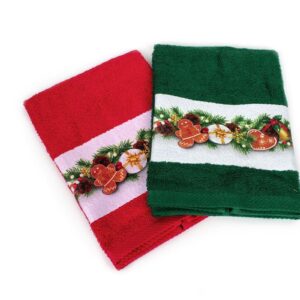 Χριστουγεννιάτικο Σετ Πετσέτες 2 τεμ. 40X60 Christmas Ornaments Κόκκινο-Πράσινο 100% Cotton