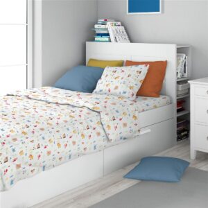 Σεντόνια Εμπριμέ Σετ 3 τεμ kids Forest Animals 570 160X240 White-Sky Blue 100% Cotton