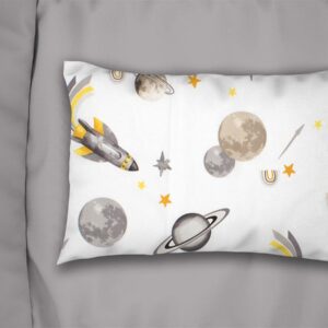 Μαξιλαροθήκη Εμπριμέ kids Space Mission 183 50X70 White-Grey 100% Cotton