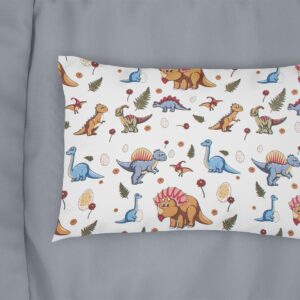 Μαξιλαροθήκη Εμπριμέ kids Dinosaur 519 50X70 White-Blue 100% Cotton